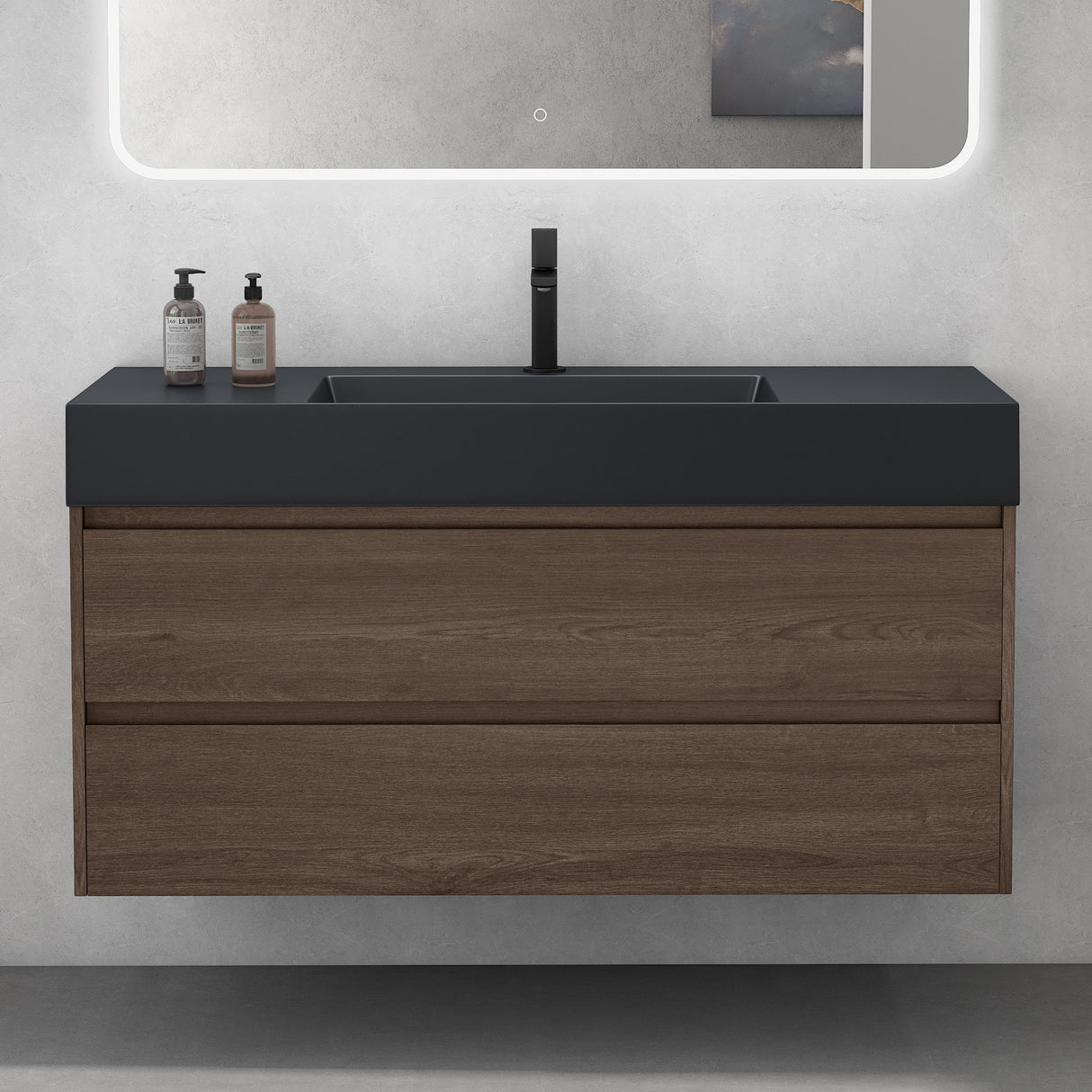 glasvilla Mobile Bagno Sospeso 120cm Mobiletto da Bagno con Lavabo da Marmo Fuso, Deep