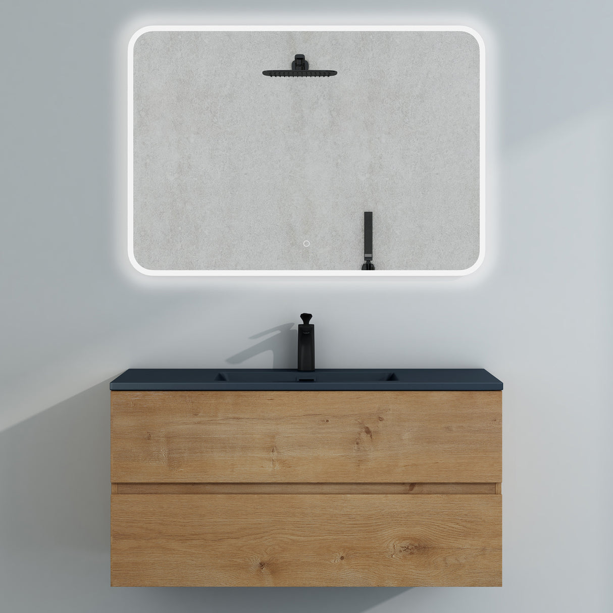 Ensemble de meubles de salle de bain Glasvilla, meuble sous-vasque avec meuble bas, vasque en fonte minérale anthracite, meuble bas pour vasque, 2 tiroirs, fermeture amortie Aqualis