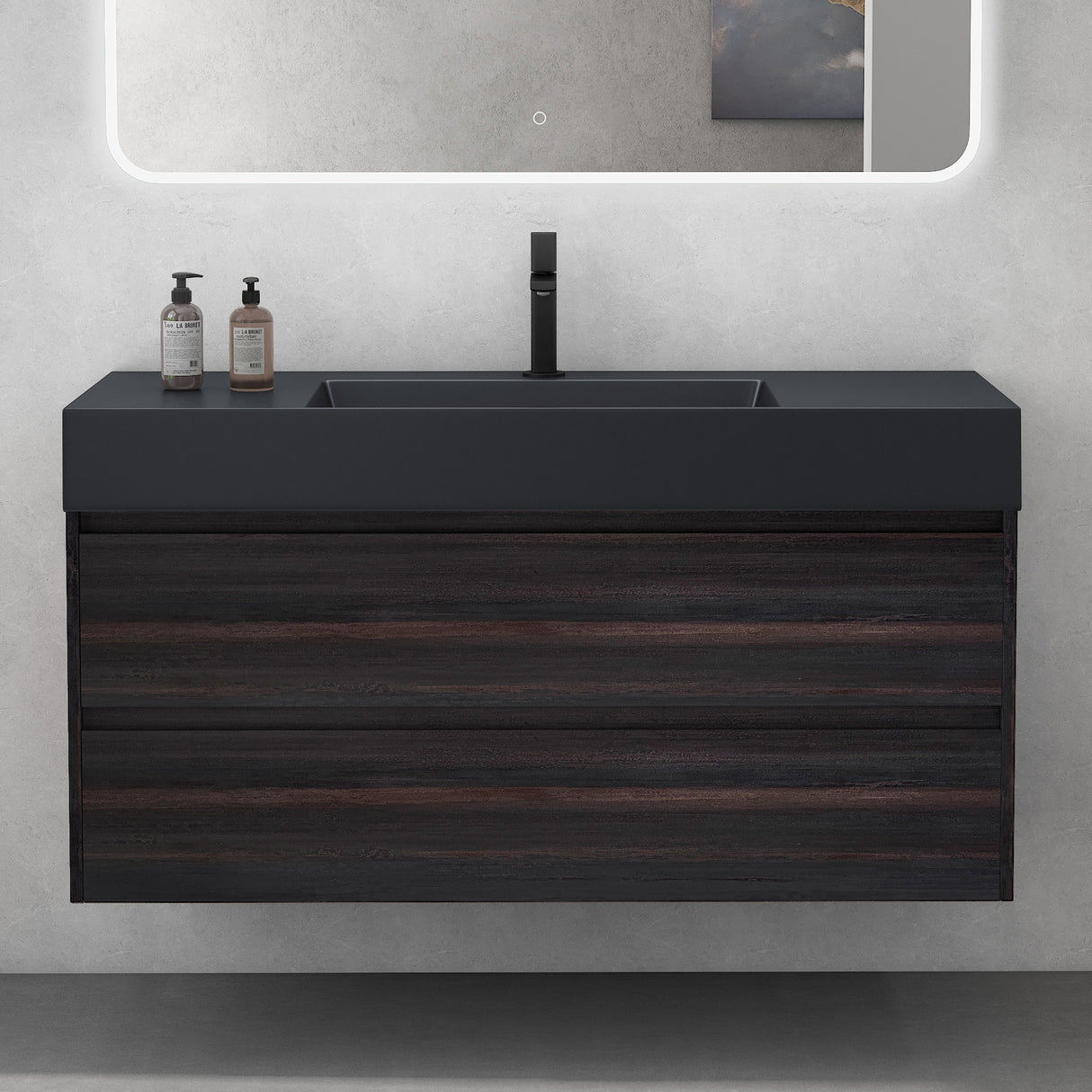 glasvilla Mobile Bagno Sospeso 120cm Mobiletto da Bagno con Lavabo da Marmo Fuso, Deep