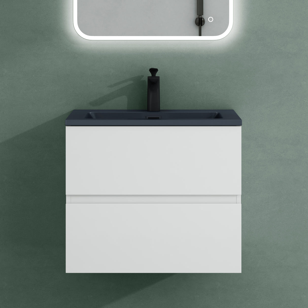 Ensemble de meubles de salle de bain Glasvilla, meuble sous-vasque avec meuble bas, vasque en fonte minérale anthracite, meuble bas pour vasque, 2 tiroirs, fermeture amortie Aqualis