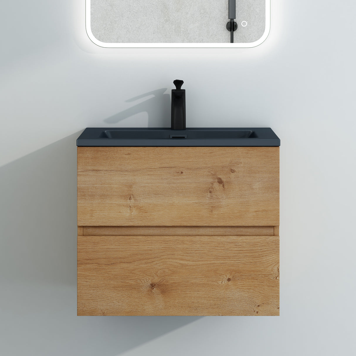 Ensemble de meubles de salle de bain Glasvilla, meuble sous-vasque avec meuble bas, vasque en fonte minérale anthracite, meuble bas pour vasque, 2 tiroirs, fermeture amortie Aqualis