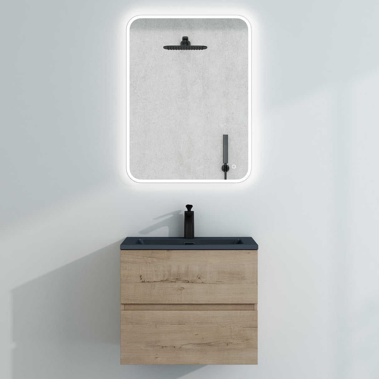 Ensemble de meubles de salle de bain Glasvilla, meuble sous-vasque avec meuble bas, vasque en fonte minérale anthracite, meuble bas pour vasque, 2 tiroirs, fermeture amortie Aqualis