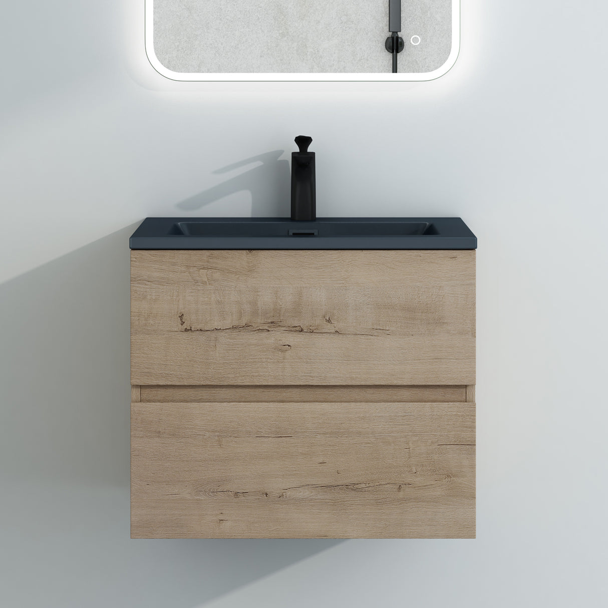 Ensemble de meubles de salle de bain Glasvilla, meuble sous-vasque avec meuble bas, vasque en fonte minérale anthracite, meuble bas pour vasque, 2 tiroirs, fermeture amortie Aqualis