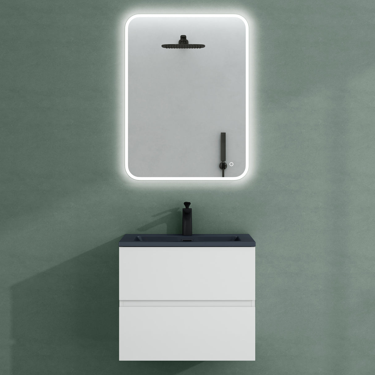 Ensemble de meubles de salle de bain Glasvilla, meuble sous-vasque avec meuble bas, vasque en fonte minérale anthracite, meuble bas pour vasque, 2 tiroirs, fermeture amortie Aqualis