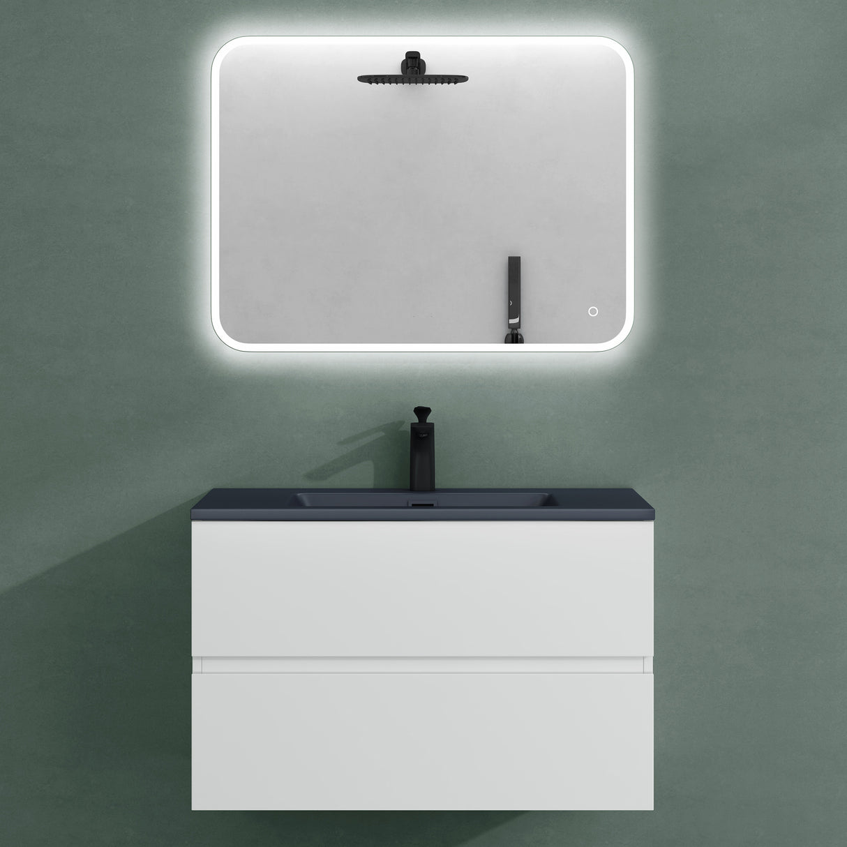 Ensemble de meubles de salle de bain Glasvilla, meuble sous-vasque avec meuble bas, vasque en fonte minérale anthracite, meuble bas pour vasque, 2 tiroirs, fermeture amortie Aqualis