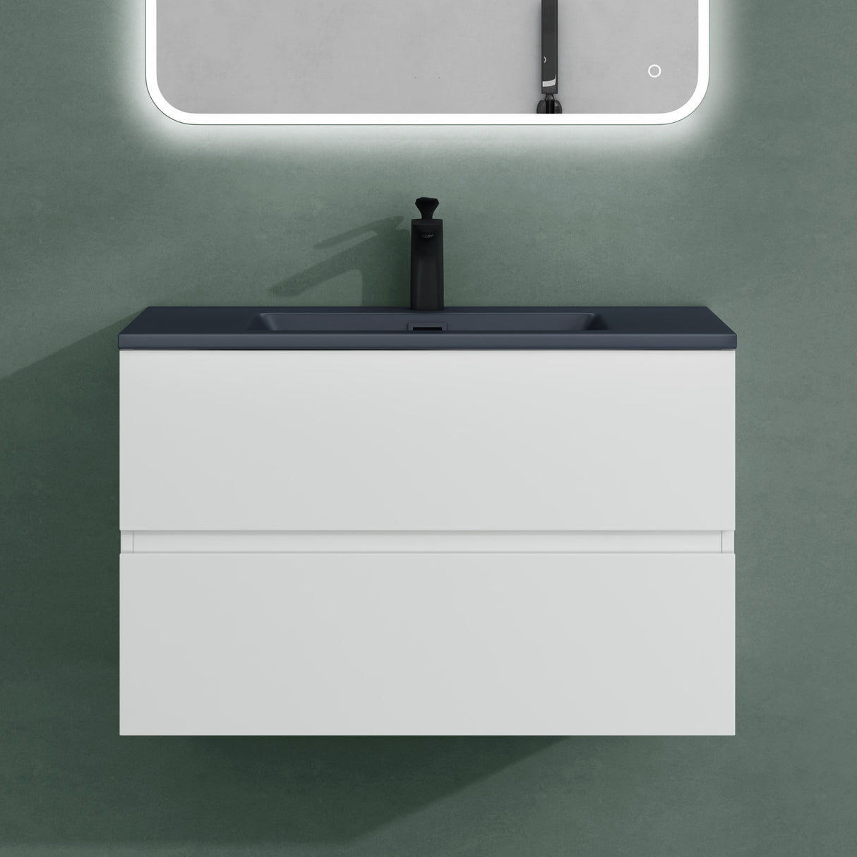 Ensemble de meubles de salle de bain Glasvilla, meuble sous-vasque avec meuble bas, vasque en fonte minérale anthracite, meuble bas pour vasque, 2 tiroirs, fermeture amortie Aqualis