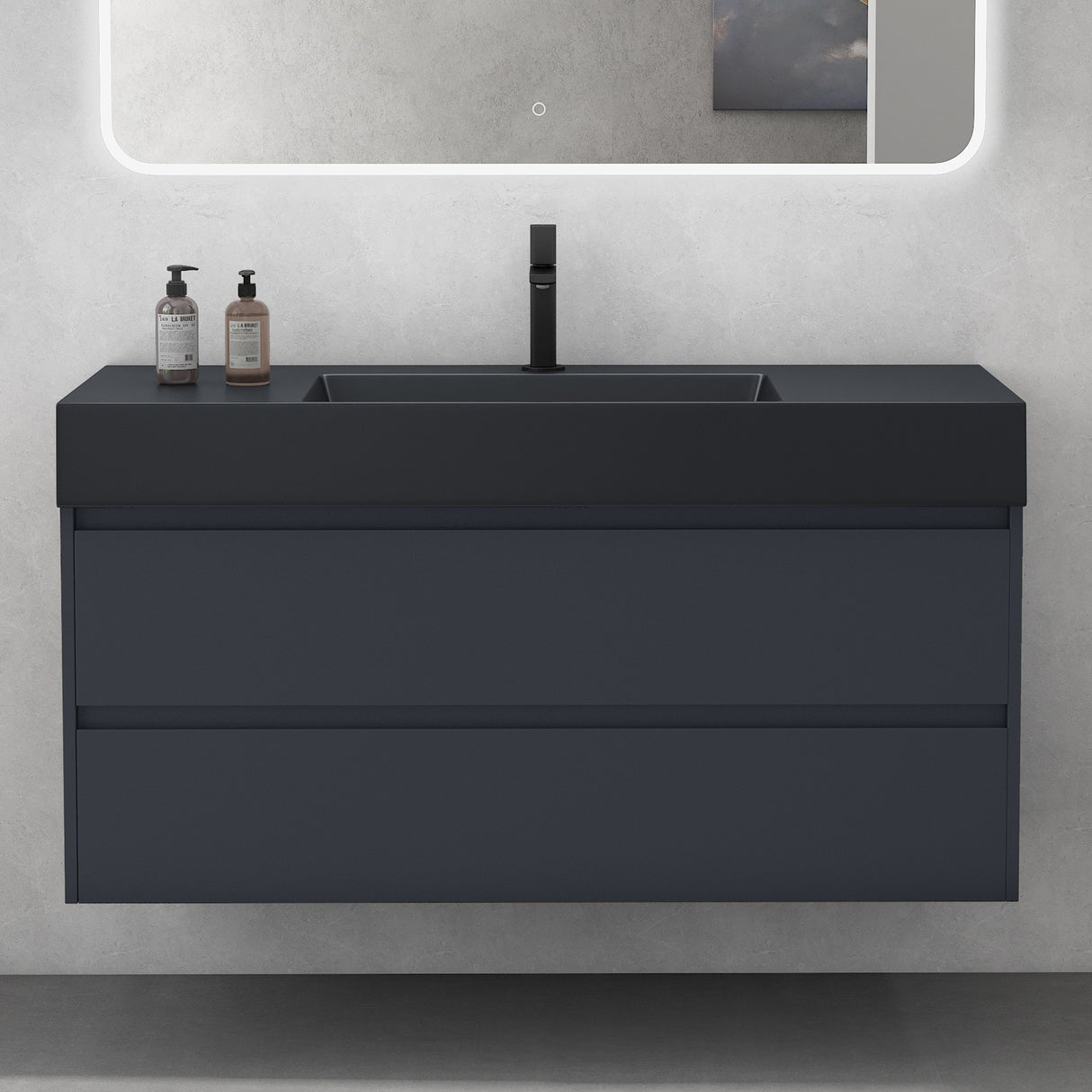 glasvilla Mobile Bagno Sospeso 120cm Mobiletto da Bagno con Lavabo da Marmo Fuso, Deep