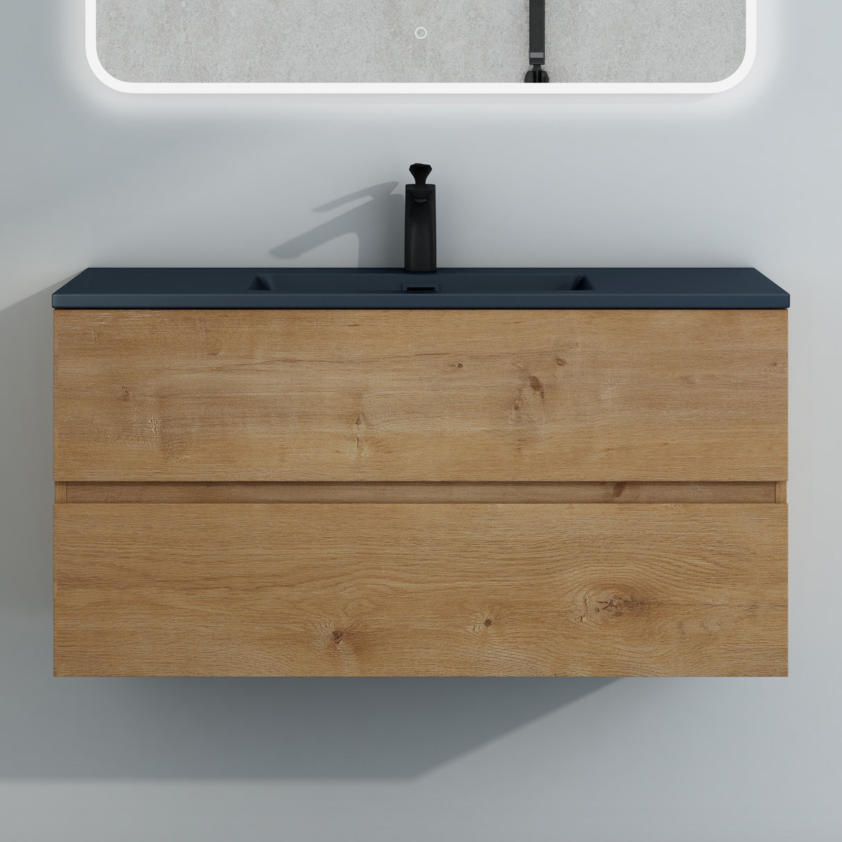 Ensemble de meubles de salle de bain Glasvilla, meuble sous-vasque avec meuble bas, vasque en fonte minérale anthracite, meuble bas pour vasque, 2 tiroirs, fermeture amortie Aqualis