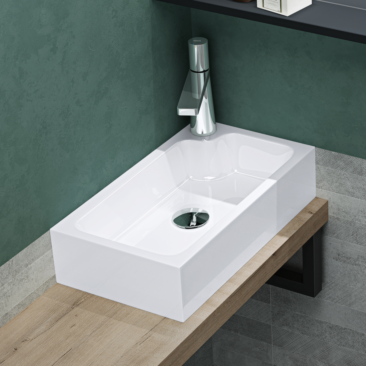 Vasque à poser Glasvilla, WC invités, vasque à poser avec trou pour robinet, 46 x 26 x 11 cm, petite vasque carrée en fonte minérale, zone de lavage Colossum101