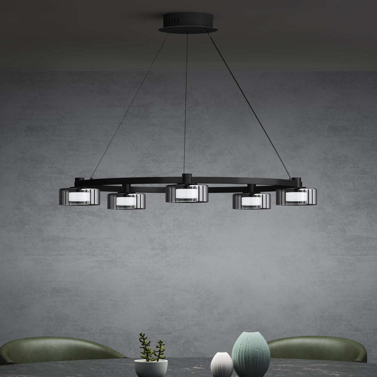Suspension LED Glasvilla, lampe suspendue, 3000K/4000K/6000K, câble réglable, noir, idéale pour salle à manger, salon ou chambre.