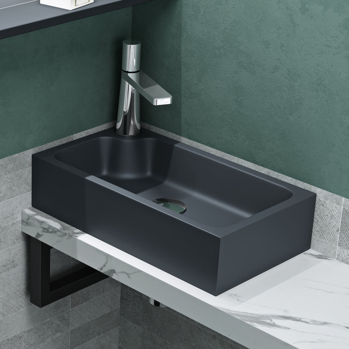 Vasque à poser Glasvilla, WC invités, vasque à poser avec trou pour robinet, 46 x 26 x 11 cm, petite vasque carrée en fonte minérale, zone de lavage Colossum101