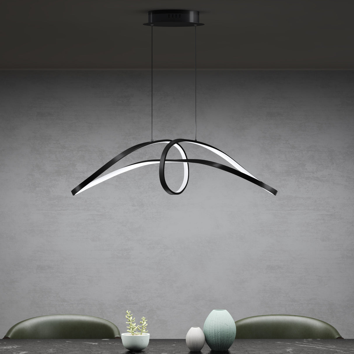 glasvilla Lampadario a Sospensione 30W, 90CM, Lampada da Soffitto a Sospensione Temperature di Colore 3000K/4000K/6000K con Cavo Regolabile per Sala da Pranzo Camera da Letto e Soggiorno