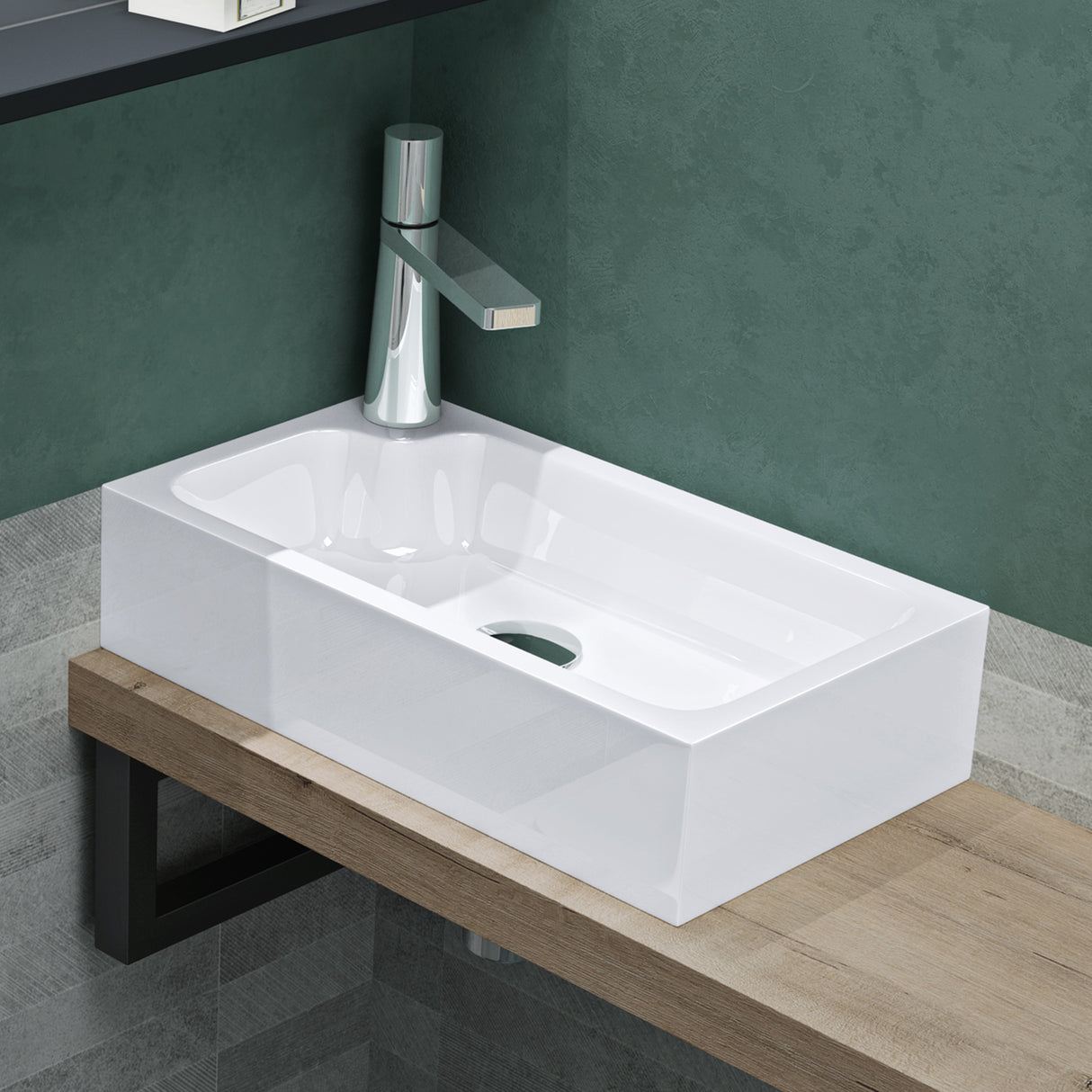Vasque à poser Glasvilla, WC invités, vasque à poser avec trou pour robinet, 46 x 26 x 11 cm, petite vasque carrée en fonte minérale, zone de lavage Colossum101