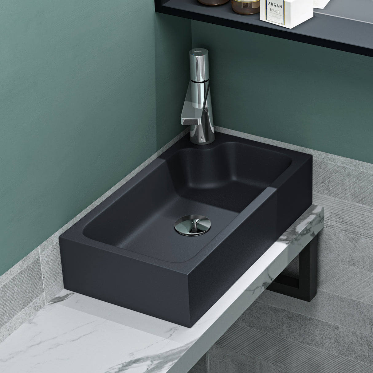 Vasque à poser Glasvilla, WC invités, vasque à poser avec trou pour robinet, 46 x 26 x 11 cm, petite vasque carrée en fonte minérale, zone de lavage Colossum101