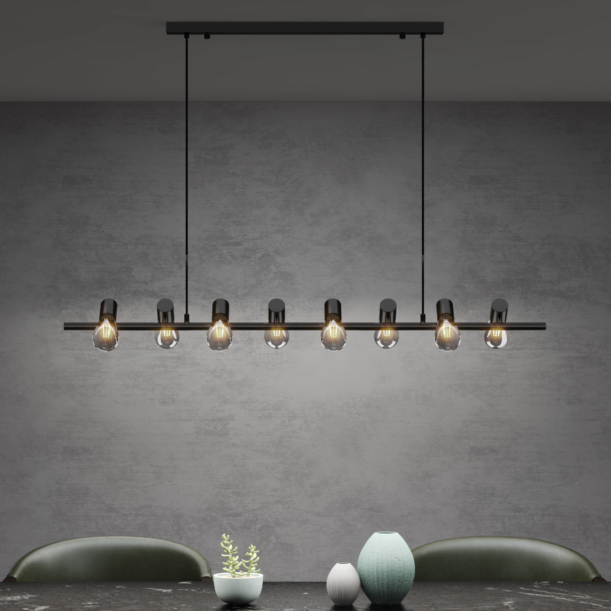 glasvilla Pendelleuchte 120cm LED Hängelampe 8 Flammig 4000K Verstellbares Kabel E27 Schwarz Hängeleuchte Alivetta2313