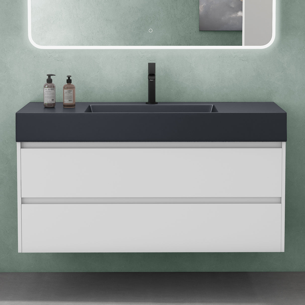 glasvilla Mobile Bagno Sospeso 120cm Mobiletto da Bagno con Lavabo da Marmo Fuso, Deep