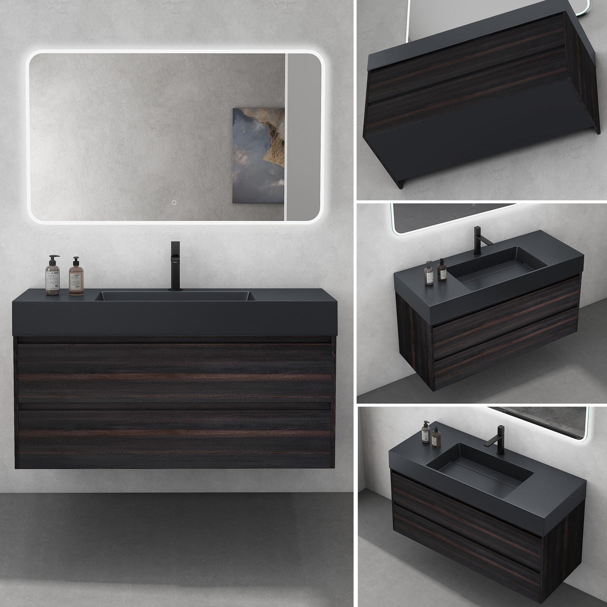 glasvilla Mobile Bagno Sospeso 120cm Mobiletto da Bagno con Lavabo da Marmo Fuso, Deep