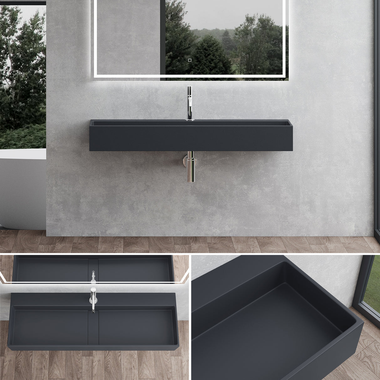 Lavabo à poser Glasvilla, lavabo suspendu en matériau minéral moulé avec trou de robinetterie Col6028