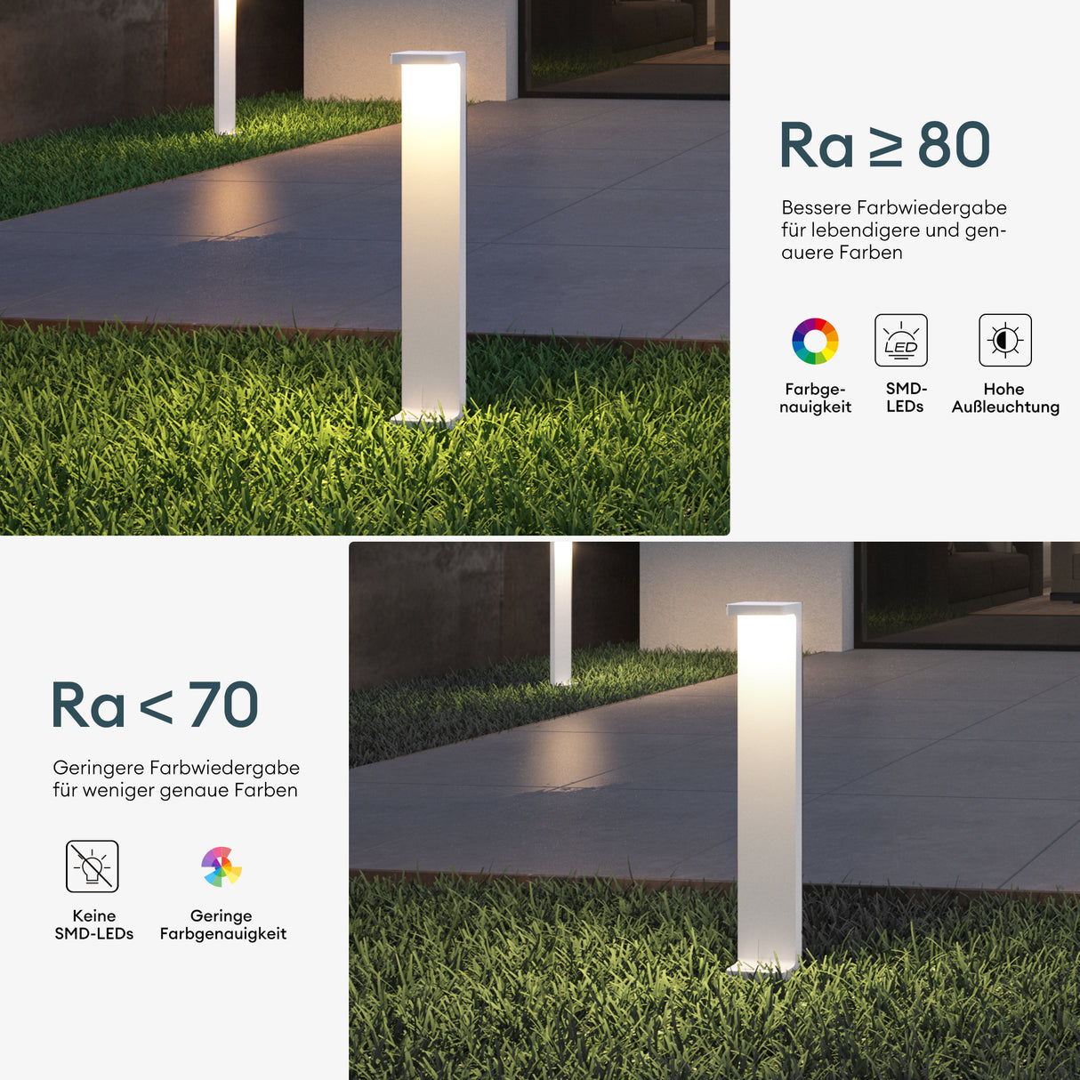 Lampe d'extérieur glasvilla 10x6x60cm IP65 éclairage de chemin extérieur | Borne lumineuse pour jardin, lampadaire 3000K, lampe de jardin | Lampadaire d'extérieur 6W LumaTorch