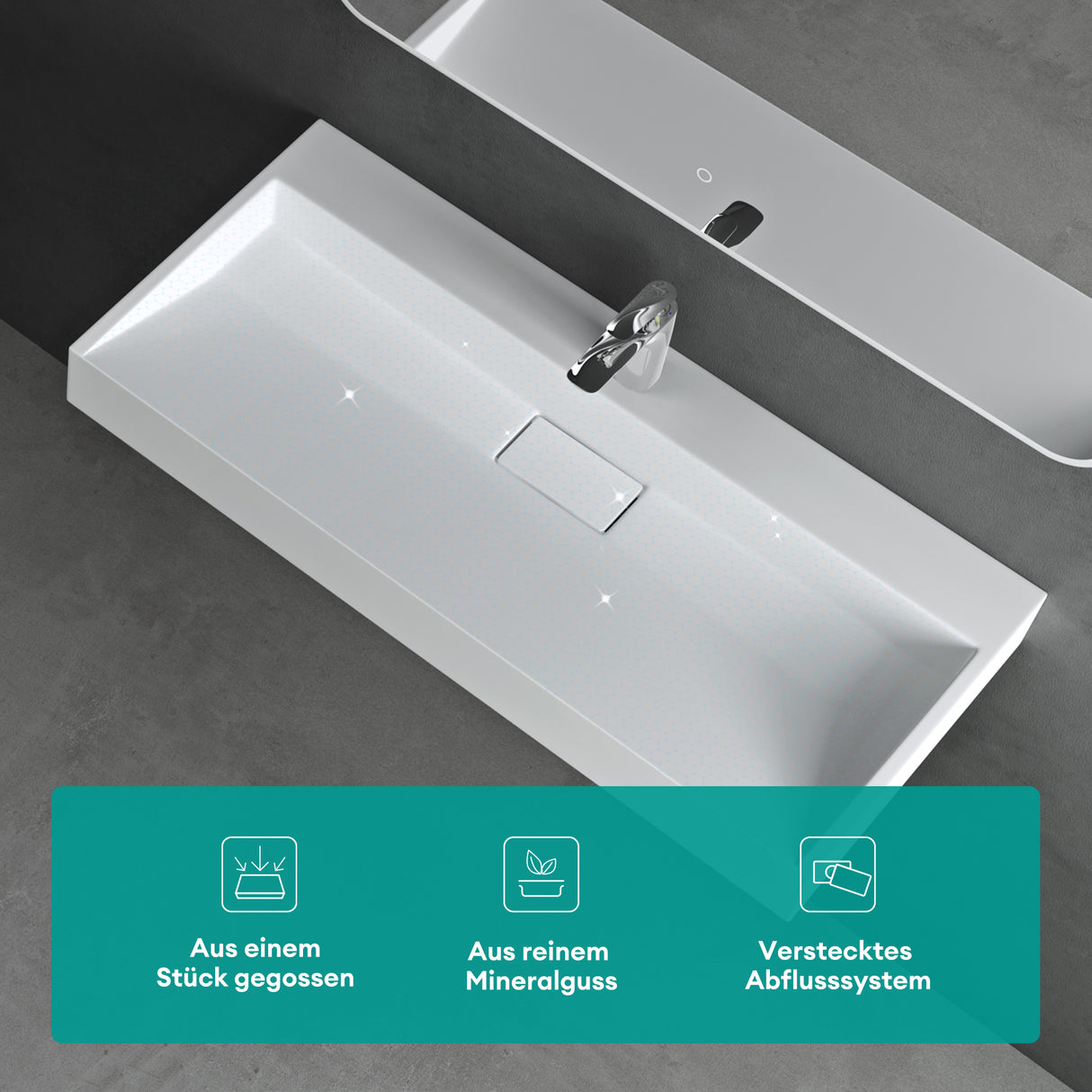 glasvilla Waschbecken Aufsatzwaschbecken Hängewaschbecken Hängewaschtisch inkl. Ablaufgarnitur Mineralguss Rechteckig Waschplatz col19