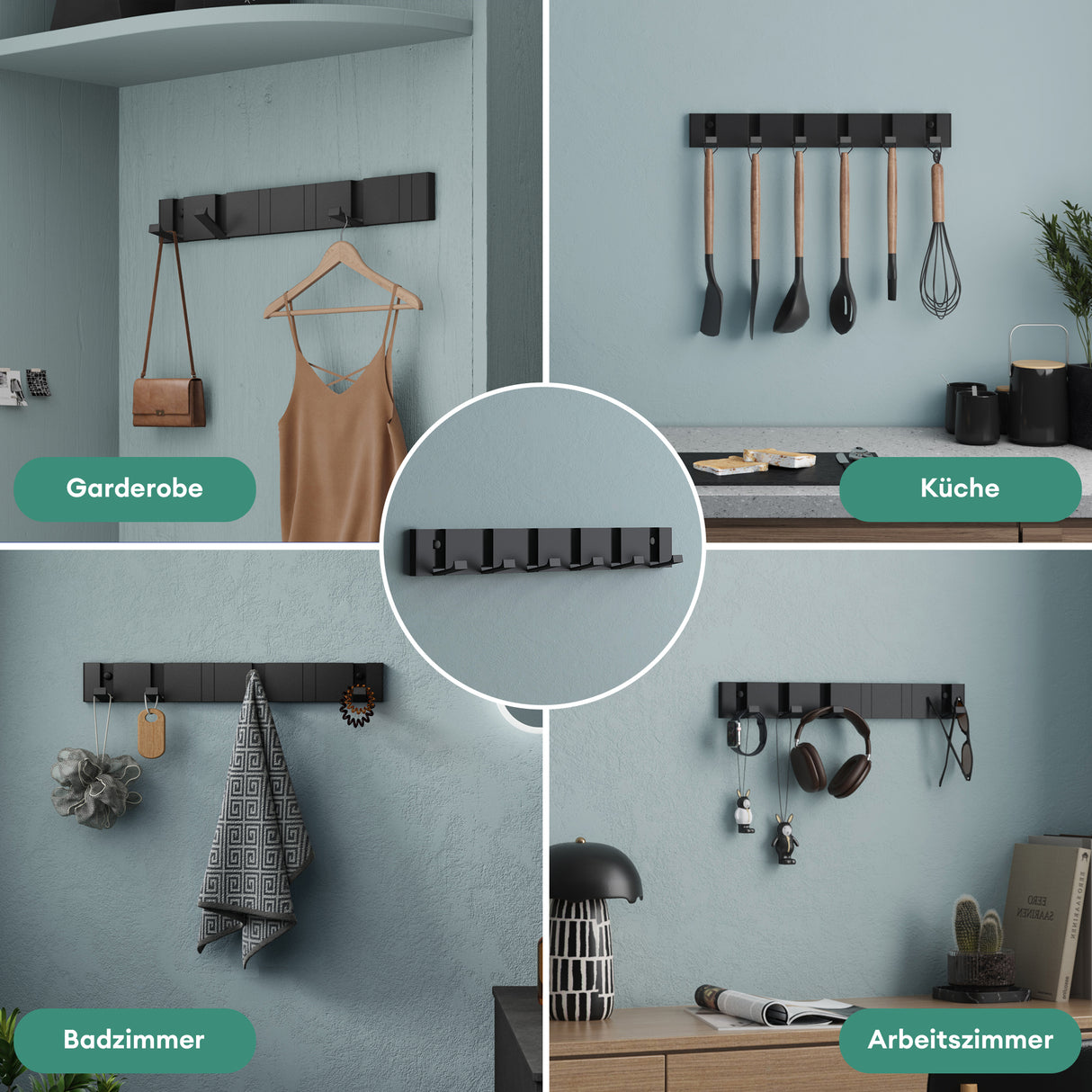 glasvilla Appendiabiti da Parete in Acciaio Inossidabile Ganci da Parete per Camera da Letto, Ingresso, Cucina, Stalo-04+05