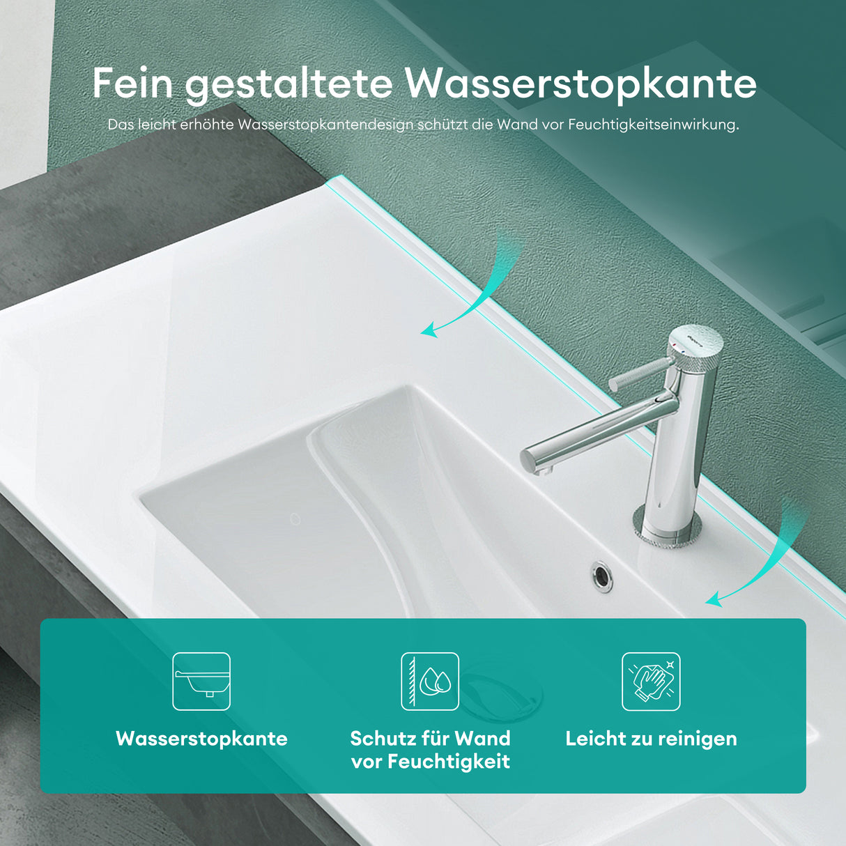 Vasque à encastrer Glasvilla, meuble sous-vasque blanc brillant en céramique avec revêtement nano rectangulaire, Brüssel911