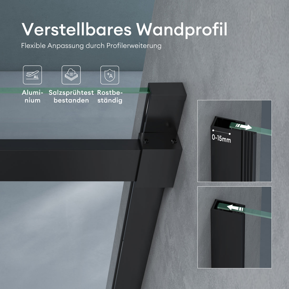 cabina de ducha glasvilla con puerta corredera separación de ducha 8mm vidrio de seguridad ESG recubrimiento nano mecanismo de elevación y descenso Rav19 negro