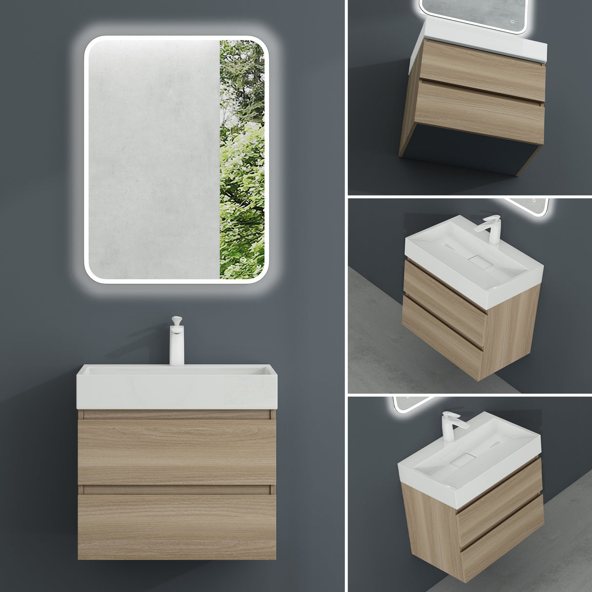 glasvilla Mobile Bagno Sospeso con 2 Cassetti Include Lavabo Mobile da Bagno con Lavabo Verona
