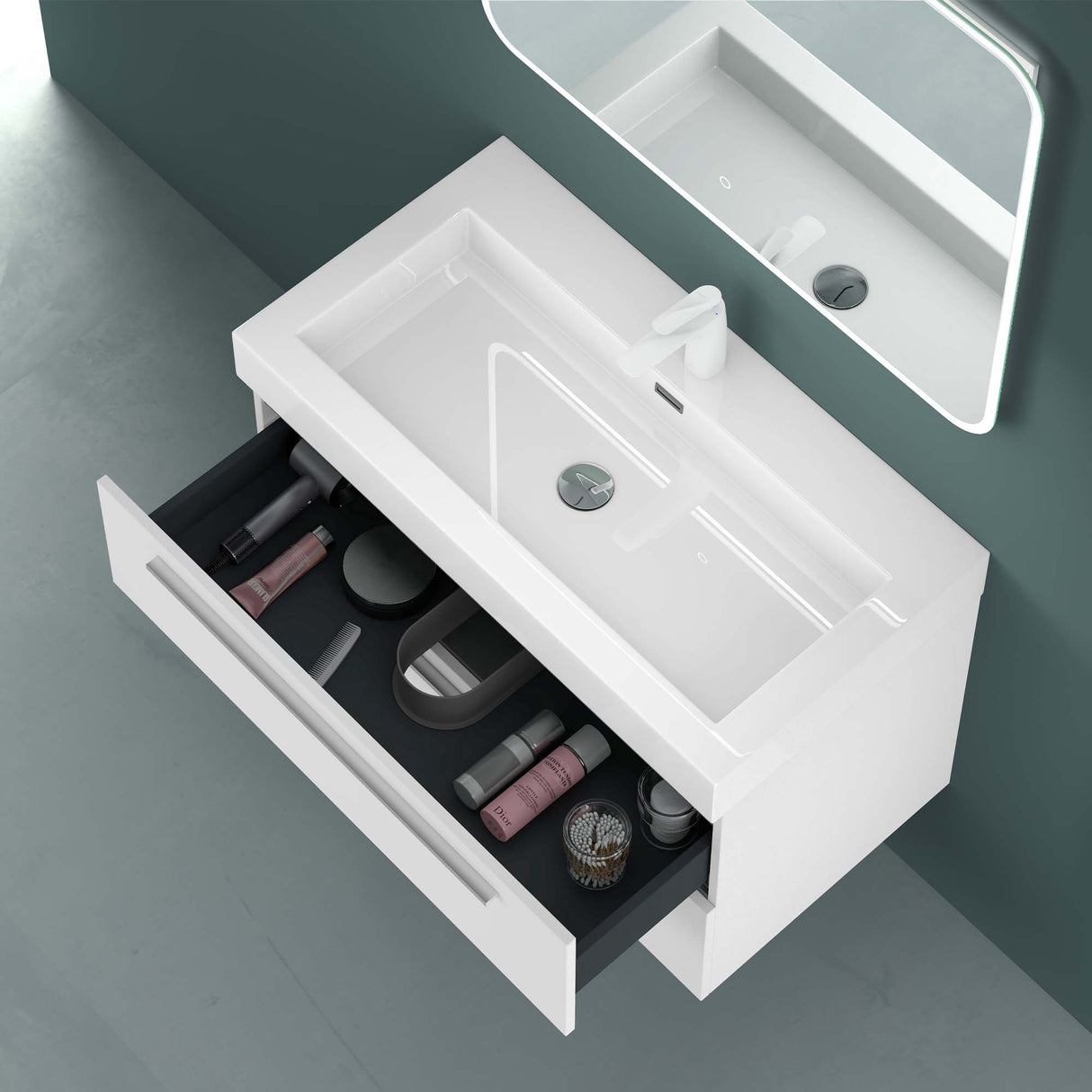 glasvilla Mobile Bagno Sospeso con Lavabo da Marmo Fuso Mobiletto per Bagno con Lavabo Quadratto