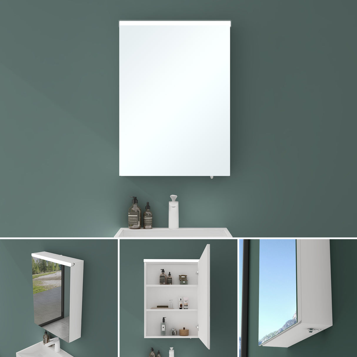 glasvilla Armadietto a Specchio con Luce Specchio con Pensile per Bagno con Luce LED Mobiletto da Bagno a Muro con Specchio Spiegelschrank-03