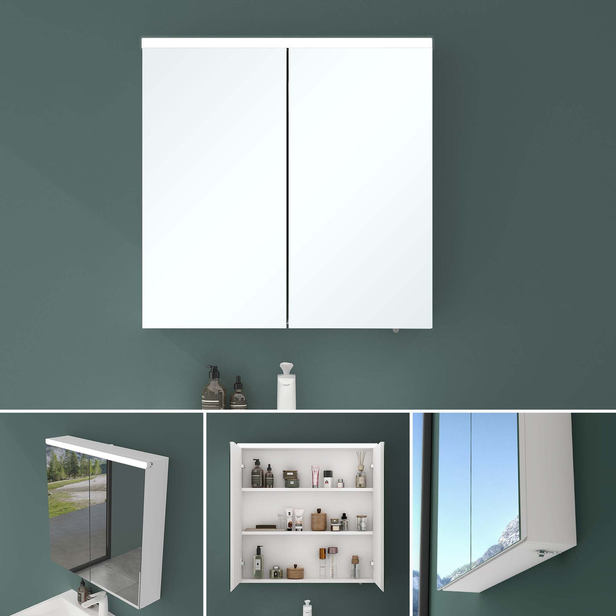 glasvilla Armadietto a Specchio con Luce Specchio con Pensile per Bagno con Luce LED Mobiletto da Bagno a Muro con Specchio Spiegelschrank-03