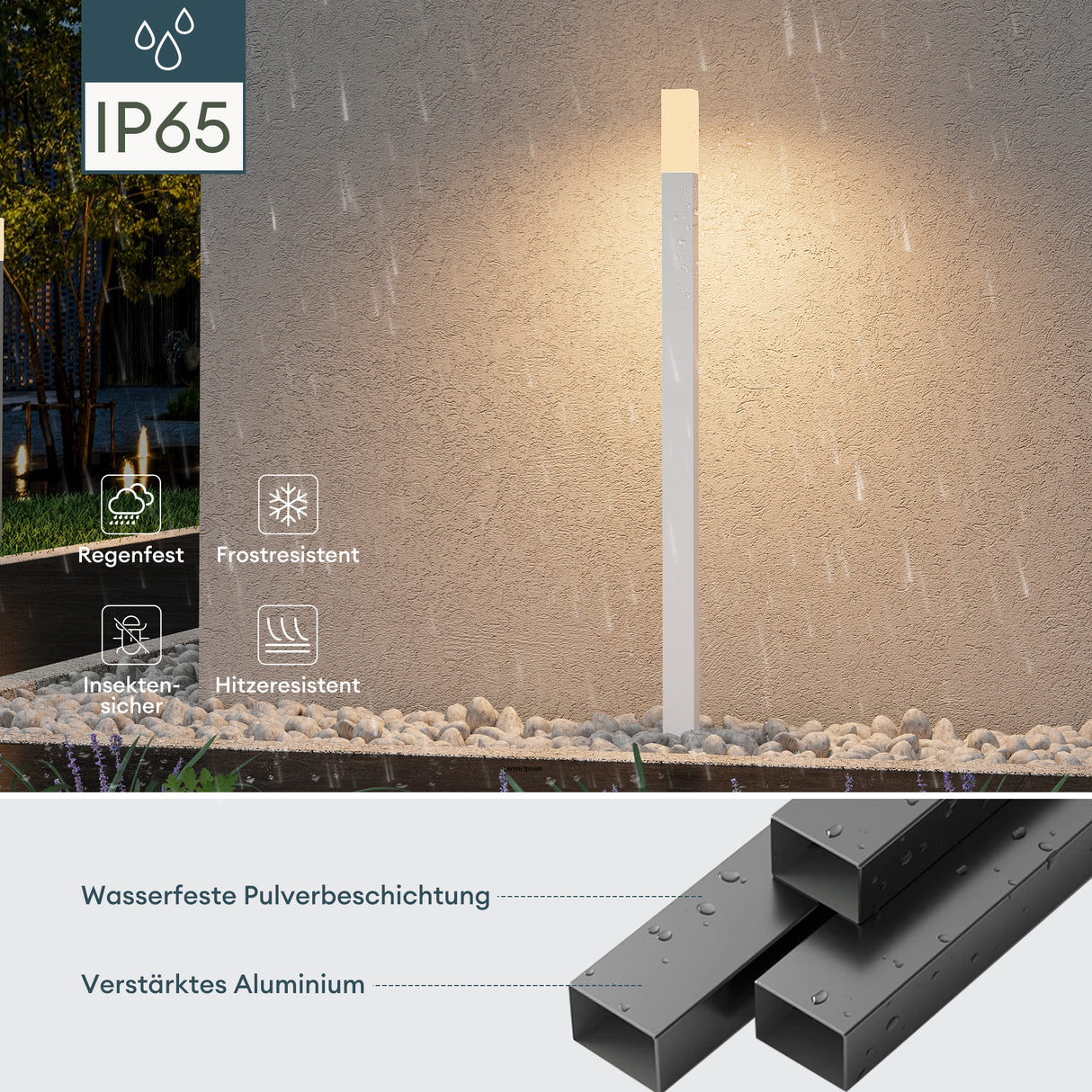 éclairage extérieur glasvilla IP65 éclairage de chemin extérieur | Borne lumineuse pour jardin, lampadaire 3000K, lampe de jardin | Lampadaire d'extérieur 3W Deus Lumina