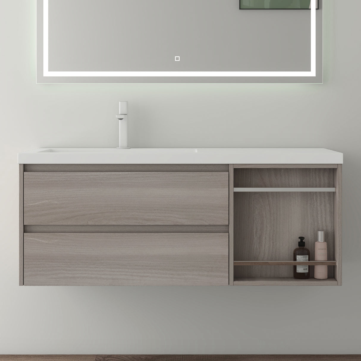 glasvilla Mobile Bagno Sospeso 120x46x49cm Mobiletto da Bagno con Lavabo da Marmo Fuso Open