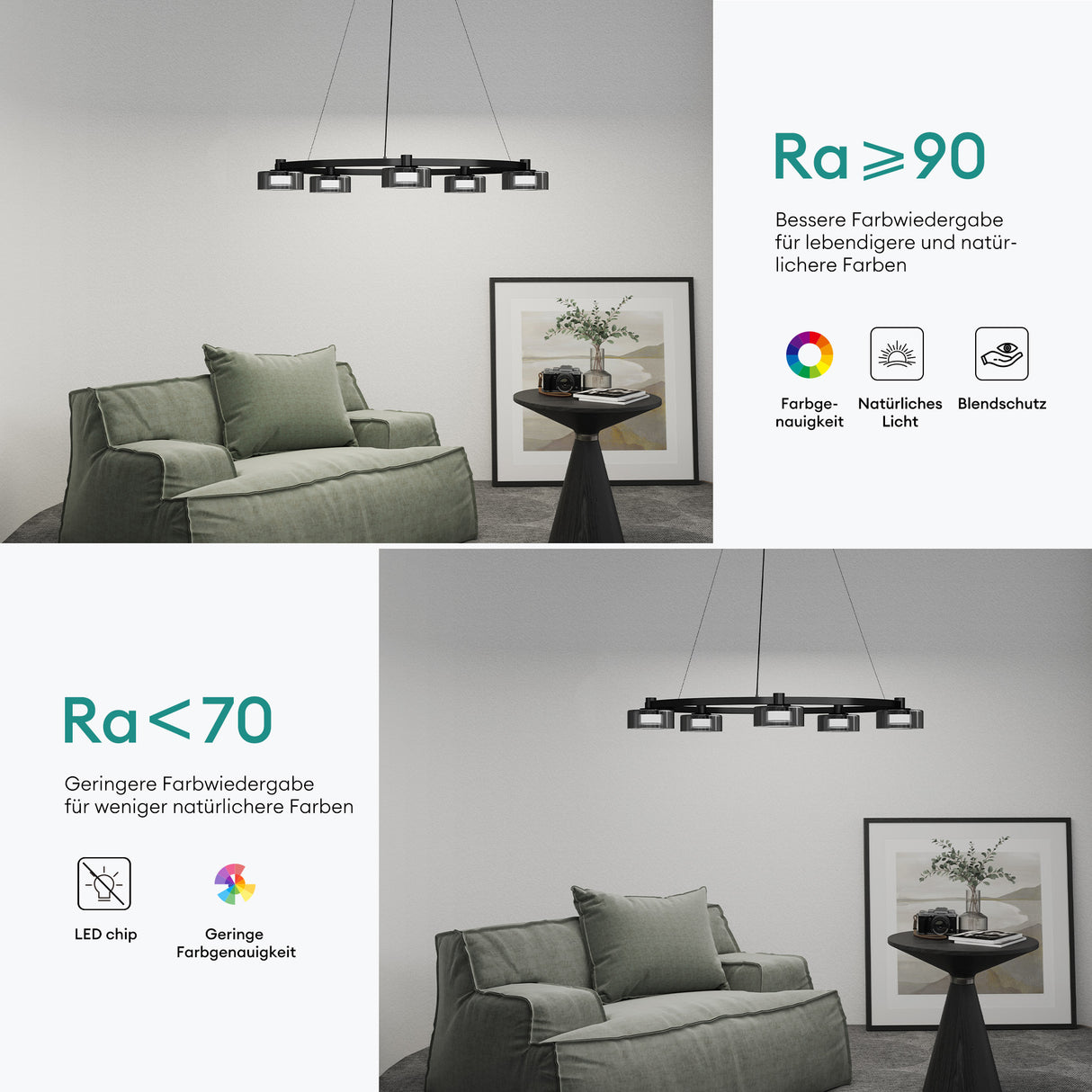 Suspension LED Glasvilla, lampe suspendue, 3000K/4000K/6000K, câble réglable, noir, idéale pour salle à manger, salon ou chambre.