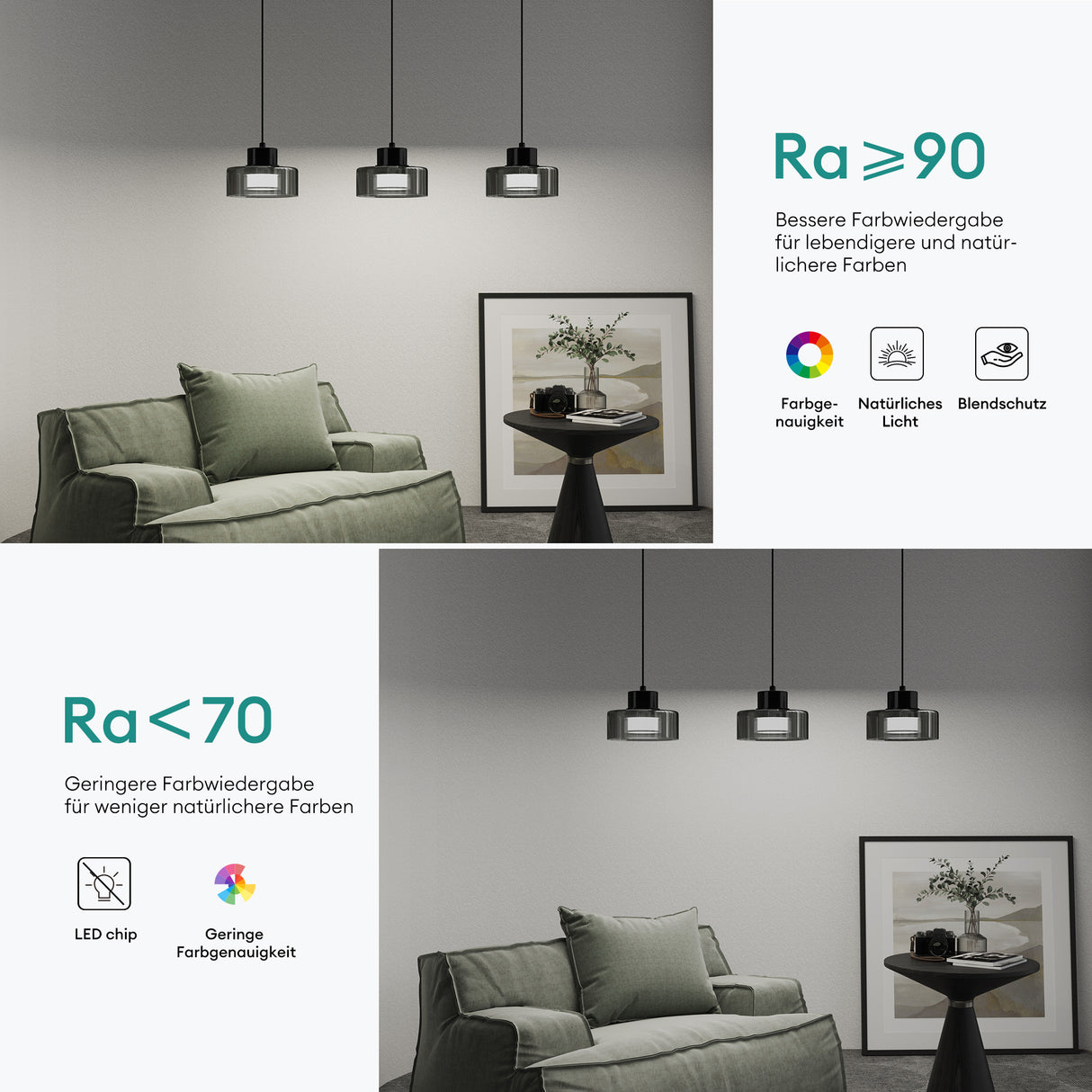 Suspension LED Glasvilla, lampe suspendue, 3000K/4000K/6000K, câble réglable, noir, idéale pour salle à manger, salon ou chambre.