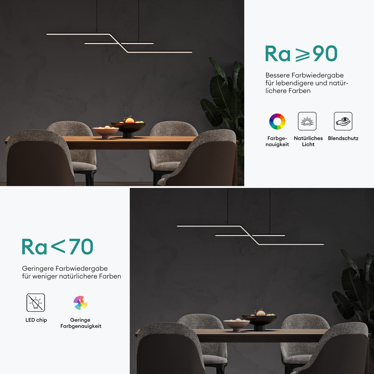 glasvilla Pendelleuchte 105cm LED Hängelampe Linear design 3000K/4000K/6000K Verstellbares Kabel 18W Hängeleuchte für Esszimmer Wohnzimmer Schlafzimmer