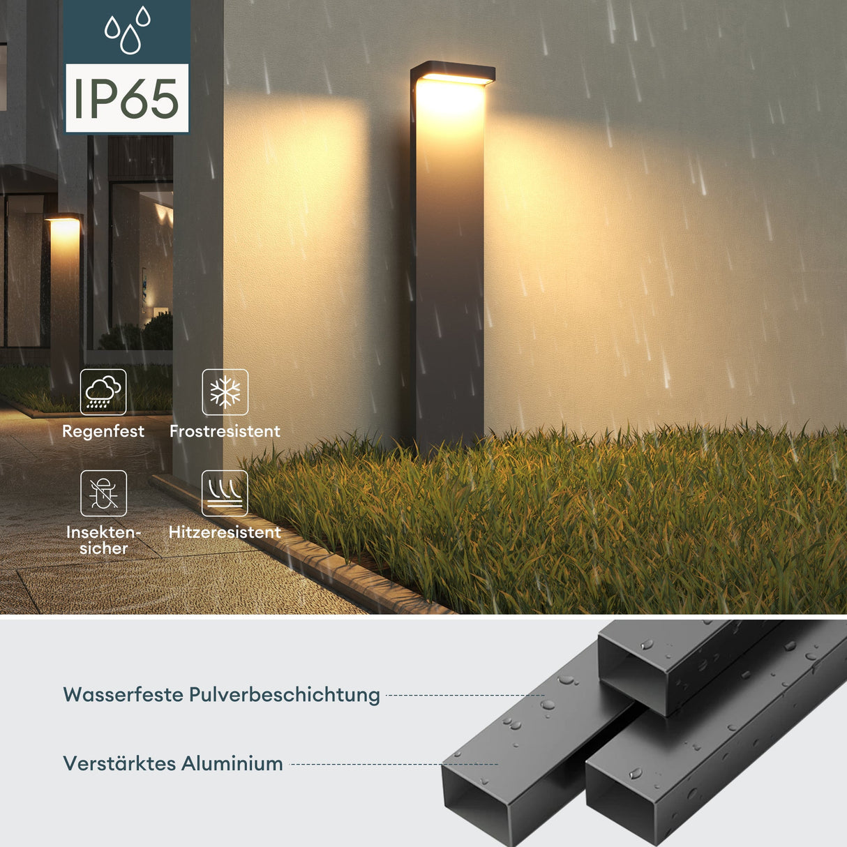 Lampe d'extérieur glasvilla 10x6x60cm IP65 éclairage de chemin extérieur | Borne lumineuse pour jardin, lampadaire 3000K, lampe de jardin | Lampadaire d'extérieur 6W LumaTorch