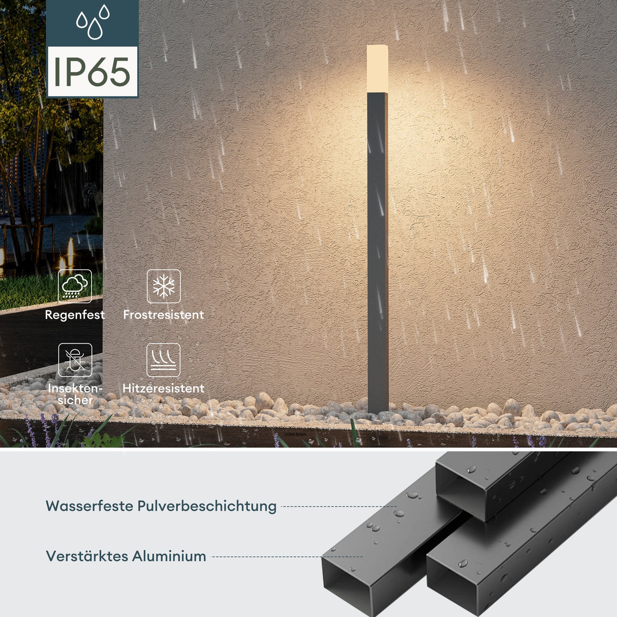 éclairage extérieur glasvilla IP65 éclairage de chemin extérieur | Borne lumineuse pour jardin, lampadaire 3000K, lampe de jardin | Lampadaire d'extérieur 3W Deus Lumina