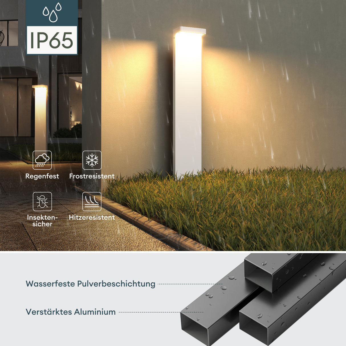 Lampe d'extérieur glasvilla 10x6x60cm IP65 éclairage de chemin extérieur | Borne lumineuse pour jardin, lampadaire 3000K, lampe de jardin | Lampadaire d'extérieur 6W LumaTorch