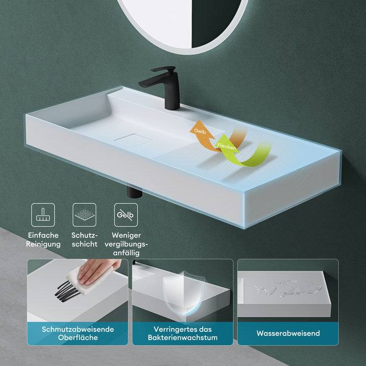 glasvilla Waschbecken Aufsatzwaschbecken Hängewaschbecken Mineralguss Rechteckig Waschplatz Col630