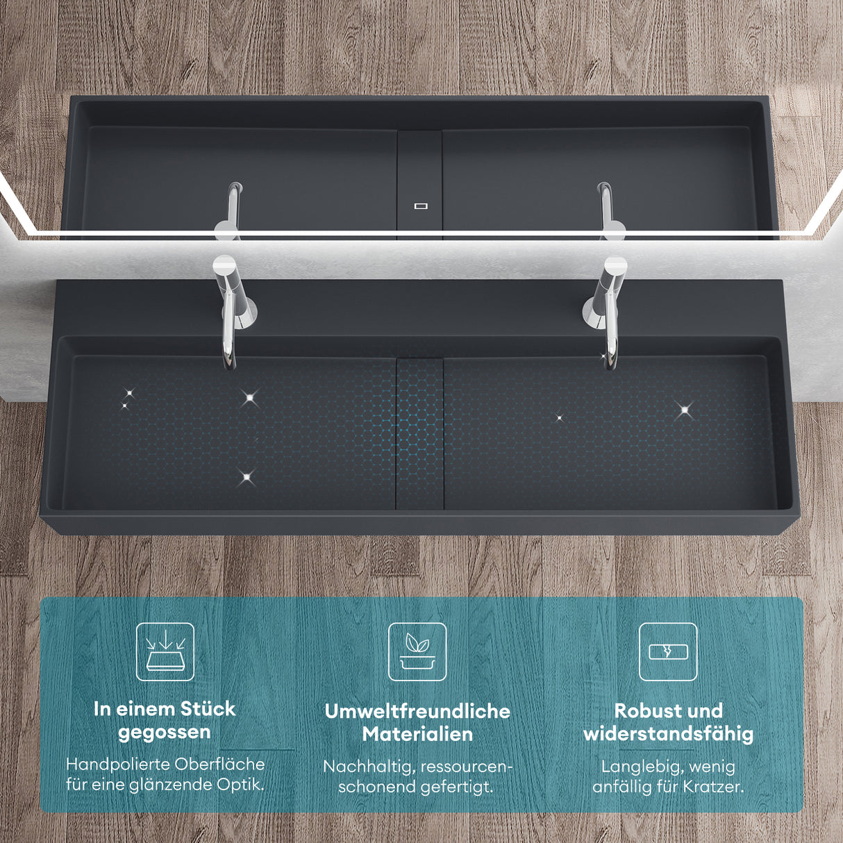 Lavabo à poser Glasvilla, lavabo suspendu en matériau minéral moulé avec trou de robinetterie Col6028
