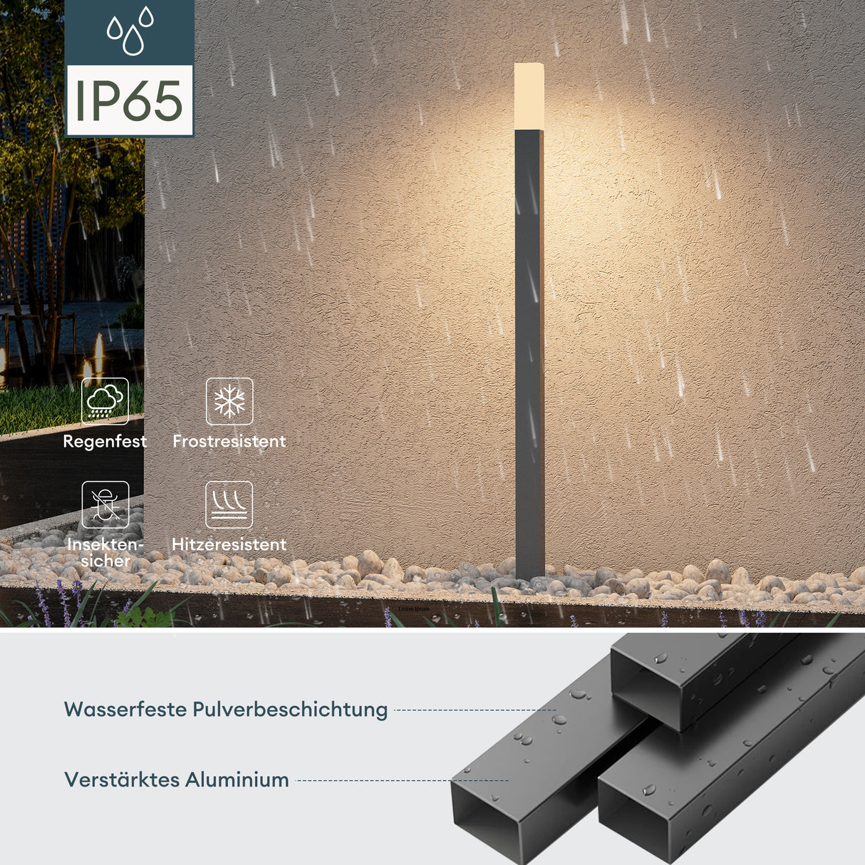 éclairage extérieur glasvilla IP65 éclairage de chemin extérieur | Borne lumineuse pour jardin, lampadaire 3000K, lampe de jardin | Lampadaire d'extérieur 3W Deus Lumina