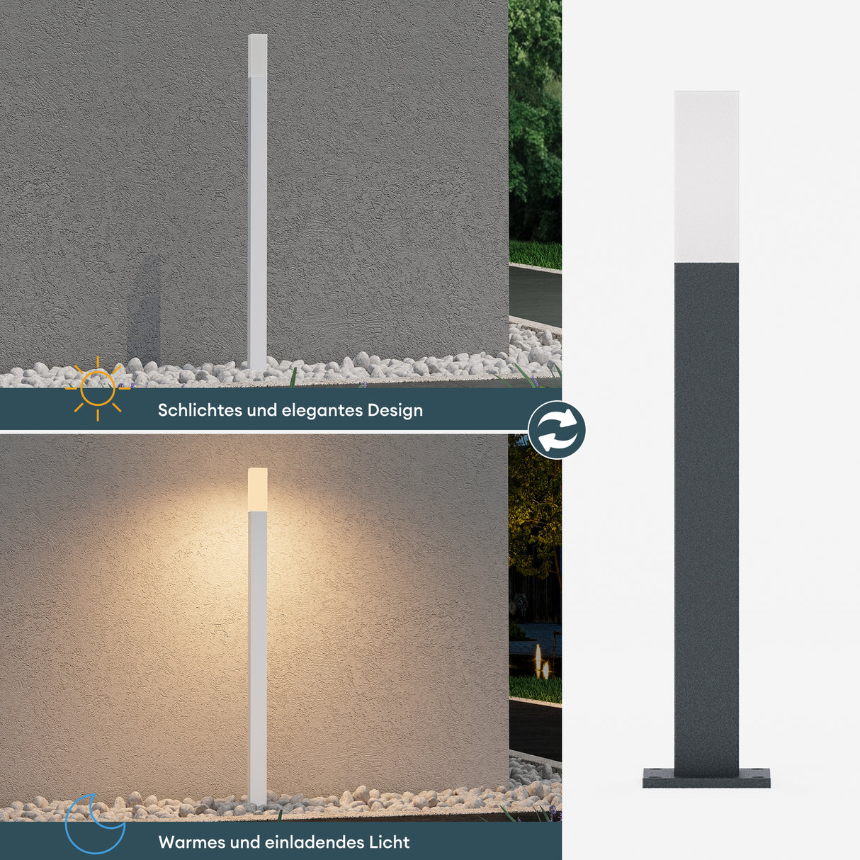 éclairage extérieur glasvilla IP65 éclairage de chemin extérieur | Borne lumineuse pour jardin, lampadaire 3000K, lampe de jardin | Lampadaire d'extérieur 3W Deus Lumina