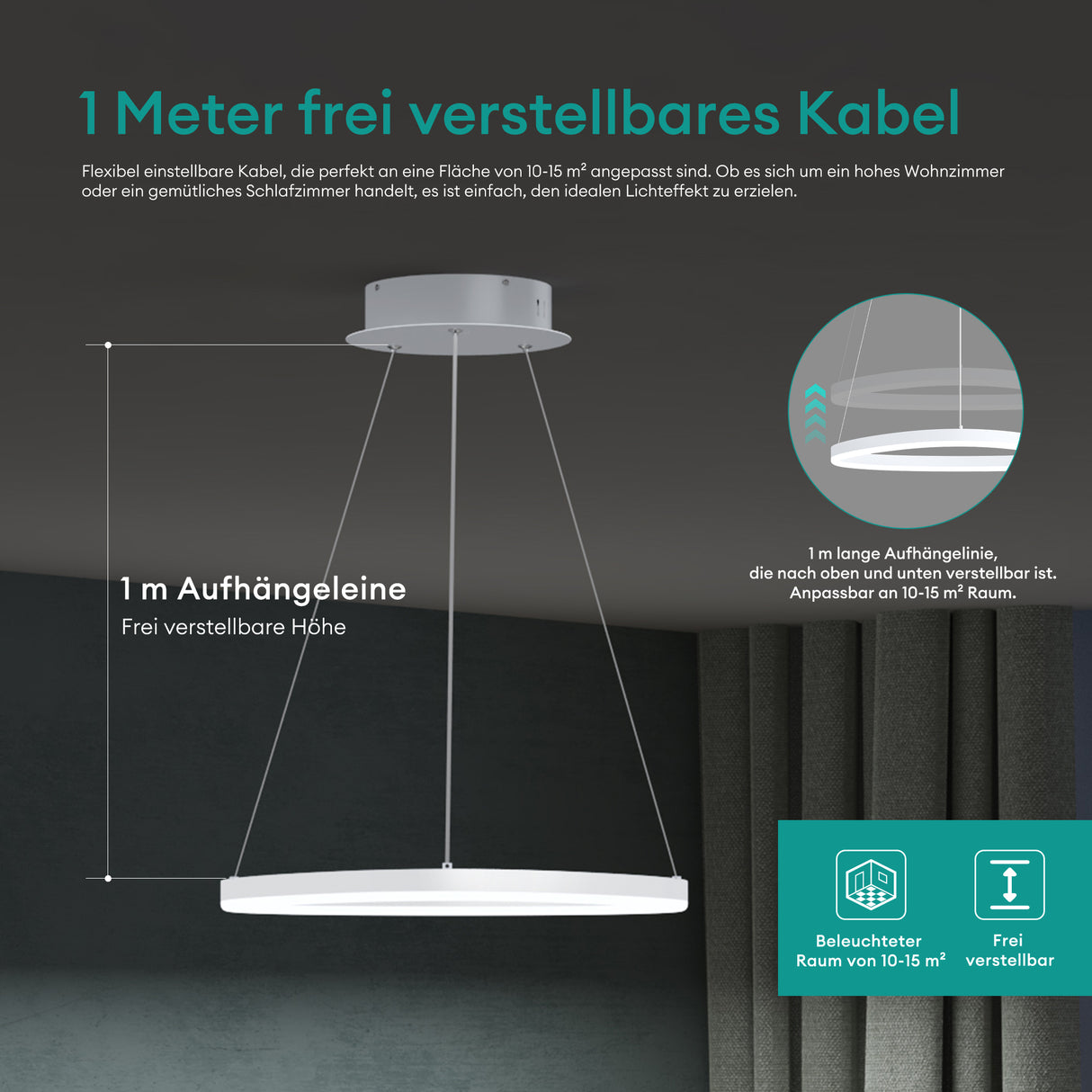 glasvilla Pendelleuchte LED Hängelampe Verstellbares Kabel Hängeleuchte für Esszimmer Wohnzimmer Schlafzimmer