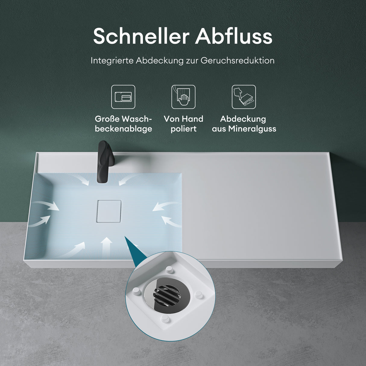 Lavabo Glasvilla, lavabo à poser, lavabo suspendu, en fonte minérale, rectangulaire, meuble-lavabo Col630