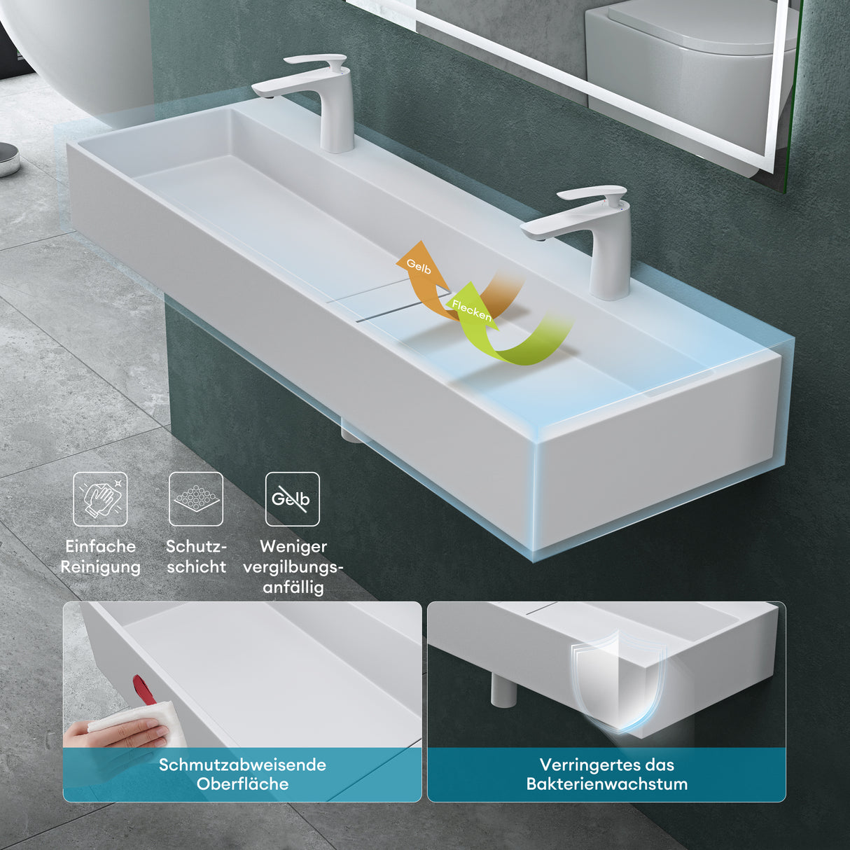 Lavabo à poser Glasvilla, lavabo suspendu en matériau minéral moulé avec trou de robinetterie Col6028