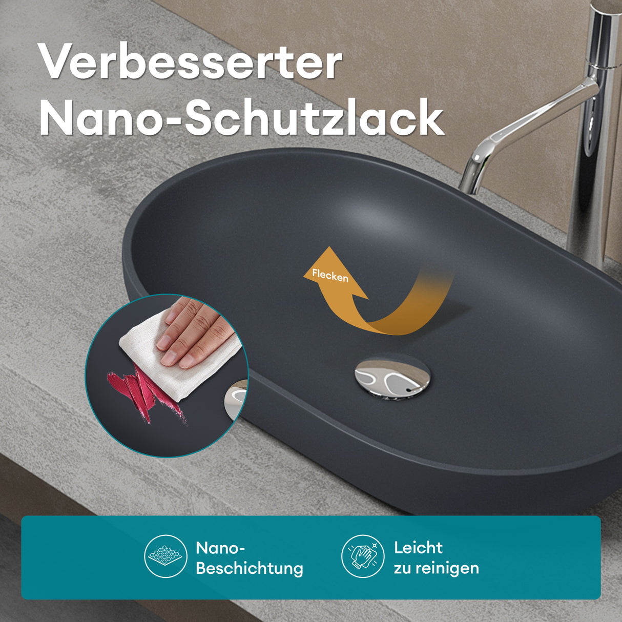 glasvilla Waschbecken Mineralguss Aufsatzwaschbecken Waschschale Col808