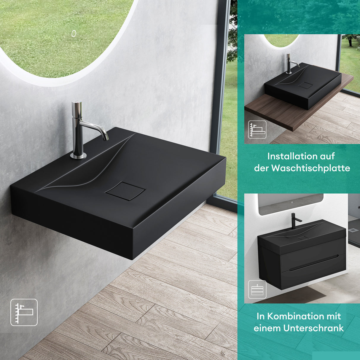 glasvilla Waschbecken Hängewaschtisch Aufsatzwaschschale aus Mineralguss Col810