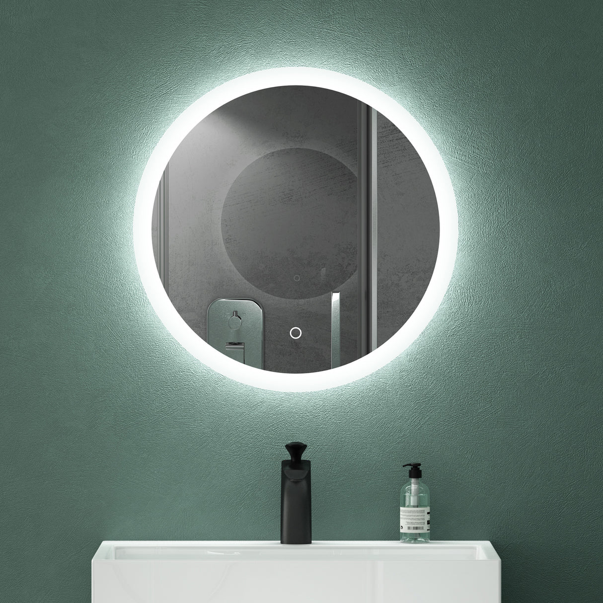 Miroir mural de salle de bain Glasvilla Miroir lumineux rond à LED Miroir de salle de bain à LED avec interrupteur tactile, couche antibuée Miroir LED 05