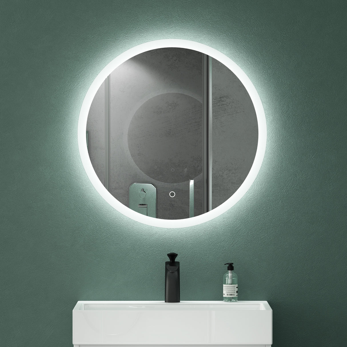Miroir mural de salle de bain Glasvilla Miroir lumineux rond à LED Miroir de salle de bain à LED avec interrupteur tactile, couche antibuée Miroir LED 05